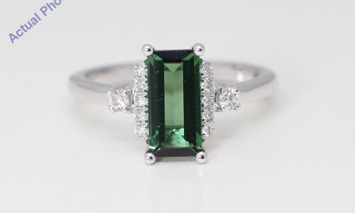 14K Yellow Gold Emerald Natural Tourmaline & Diamond Ring (Green Tourmaline & White Diamonds Vs2)