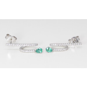 14K Gold Pear Natural Mined Emerald & Diamond Prong Twist Earrings (Green & White Diamonds Vs2 Clarity)