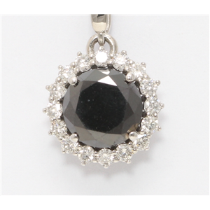 18K Gold Round Diamond Multi-Stone Set Black Enhanced Halo Pendant (Black(Irradiated) White Clarity)