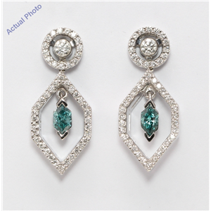 18K Gold Multi-Stone Vintage Prongs Set Marquise Enhanced Drop Earrings (Blue(Irradiated) White Vs Clarity)