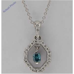 18K Gold Round & Vintage Halo Diamond Pendant (Blue(Irradiated) & White Diamonds,Si1 Clarity)