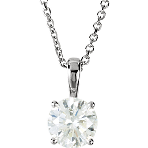 Round Diamond Solitaire Pendant Necklace 14K White Gold ( 1.01 Ct, G, Vs2 Egl Certified)