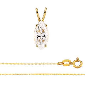 Marquise Diamond Solitaire Pendant Necklace 14K Yellow Gold ( 0.98 Ct, E, I1 GIA Certified)