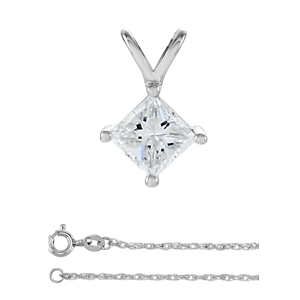 Princess Diamond Solitaire Pendant Necklace 14K White Gold (0.59 Ct, G Color, Vs1 Clarity) GIA Certified