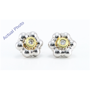 14K Two Tone Gold Round Cut Bezel Setting Flower Shaped Diamond Stud Earrings (0.2 Ct, G Color, Si Clarity)