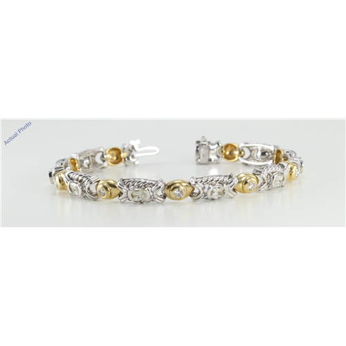 14K Two Tone Gold Oval Millennial Sunrise Limited Edition & Round Cut Bezel Setting Diamond Bracelet (5.1Ct, I-J, Si-Vs)