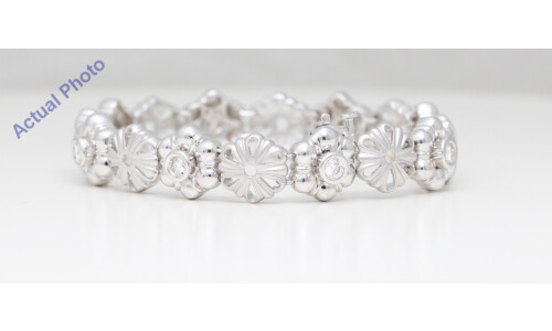 14K White Gold Round Cut Bezel Setting Diamond Flower Bracelet (1.2 Ct, G-H Color, Si3 Clarity)