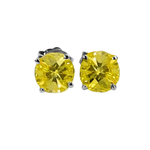 Round Diamond Stud Earrings 14K White Gold (0.9 Ct, Fancy Yellow(Color Irradiated) Color, I1-I2 Clarity)