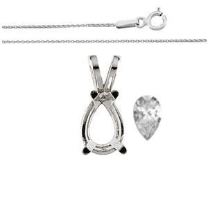 Pear Diamond Solitaire Pendant Necklace 14K White Gold ( 1 Ct, H, Si1 Wgi Certified)