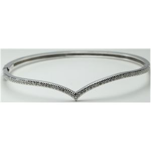 14K White Gold Round Contemporary V Shaped Design Diamond Hinged Bangle Bracelet (0.5 Ct, H , Si2-Si3 )