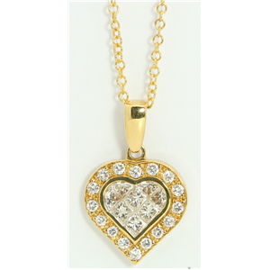 18K Yellow Gold Princess & Round Heart Elegant Modern Classic Dress Diamond Pendant(1.05 Ct, H, Vs)