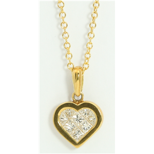 18K Yellow Gold Princess Invisible Setting Heart Fashionable Modern Classic Diamond Pendant (0.49 Ct, H, Si1)