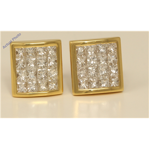 18K Yellow Gold Princess Elegant Modern Classic Rectangular Dress Diamond Earrings(2.06 Ct, H, Vs)