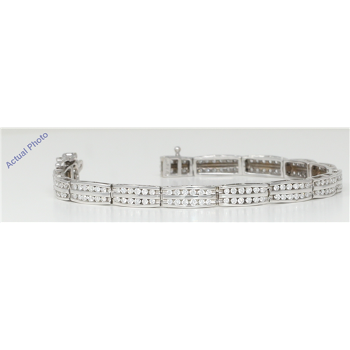 18k White Gold Round Cut Art Decor style two row diamond link bracelet (2.52 Ct, H Color, SI Clarity)