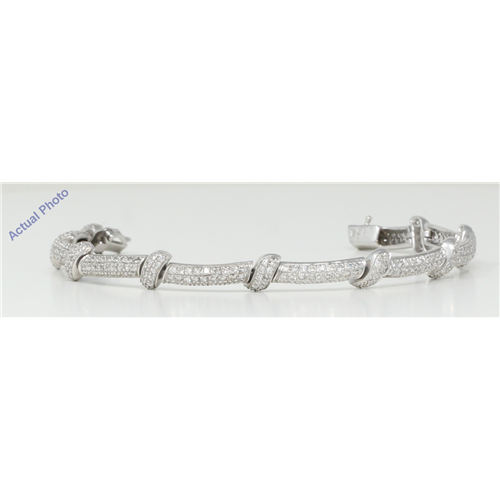 18k White Gold Round Cut Art Decor style multi row pavee diamond link bracelet (2.45 Ct, H Color, SI Clarity)