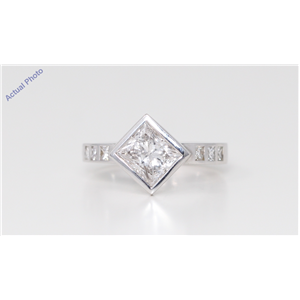 18k White Gold Three Stone Princess Classic dress pavee set shoulders diamond ring (1.92 Ct, H, VVS2 )