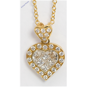 18K Yellow Gold Princess & Round Heart Elegant Modern Classic Diamond Pendant With Set Bezel(1 Ct, H, Si)