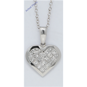 18K White Gold Princess Invisible Setting Heart Elegant Modern Classic Diamond Pendant (1.01 Ct, H , Vs )