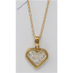 18K Yellow Gold Princess Invisible Setting Heart Elegant Motif Modern Classic Diamond Pendant(0.86 Ct, H, Vs)