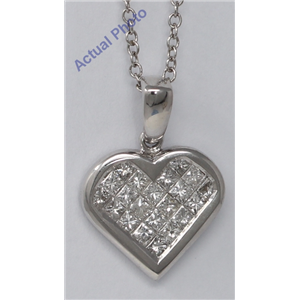 18K White Gold Princess Invisible Setting Heart Elegant Motif Modern Classic Diamond Pendant (0.95 Ct, H, Vs)