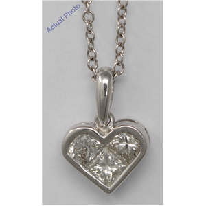 18K White Three Stone Princess Invisible Heart Elegant Motif Modern Classic Diamond Pendant(0.82 Ct, H, Si)