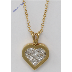 18K Yellow Gold Princess Invisible Setting Heart Elegant Modern Classic Diamond Pendant (1.07 Ct, H , Vs )