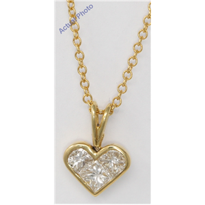 18K Yellow Gold Three Stone Princess Invisible Heart Dainty Elegant Motif Diamond Pendant(0.8 Ct, H, Vs)