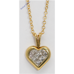 18K Yellow Gold Princess Invisible Setting Heart Elegant Motif Modern Classic Diamond Pendant(0.57 Ct, H, Vs)