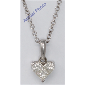 18K White Three Stone Princess Invisible Heart Dainty Elegant Motif Classic Diamond Pendant(0.53 Ct, H, Vs)