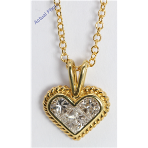 18K Yellow Gold Three Stone Princess Invisible Heart Rope Design Motif Diamond Pendant(1.05 Ct, H, Si)