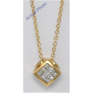 18K Yellow Gold Princess Invisible Setting Diagonal Square Contemporary Diamond Pendant (0.47 Ct, H , Vs )