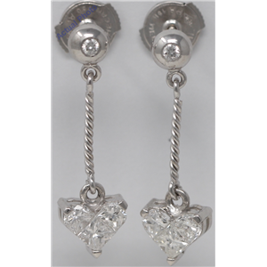 18K White Gold Princess & Round Heart Shape Rope Style Dangle Set Diamond Earrings(0.74 Ct, H, I1)