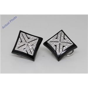 18K White Gold Princess Art Decor Style Square Black Enamel Diamond Set Earrings (0.6 Ct, H , Si )