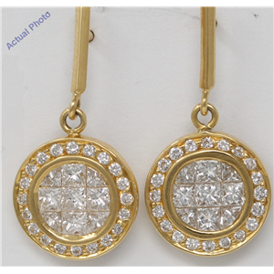 18K Yellow Gold Princess & Round Invisible Setting Set Diamond Earrings With Set Bezel (1.56 Ct, H , Vs )