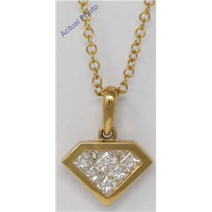 18K Yellow Gold Princess Invisibly Set Diamond Shape Classic Pendant Set With & Kite Shape (0.79 Ct, H, Vs)