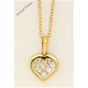 18K Yellow Gold Princess Invisible Setting Modern Petite Classic Heart Set Diamond Pendant (0.51 Ct, H , Si )