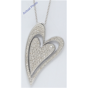 14K White Gold Round Dynamic Double Heart Funky Pavee Set Diamond Pendant With Filigree Back (1.73 Ct, H, Vs)