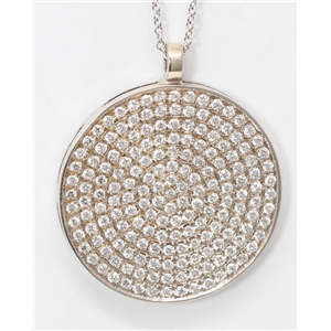 18K White Gold Round Diamond Setting Pave Large Clustered Disc Medallion Pendant Necklace (1.65 Ct, G , Vs )