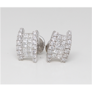 18k White Gold Princess & Round Diamond Multi-Stone Set Studs With La Pousette Back(1.25 ct, G, VS1)