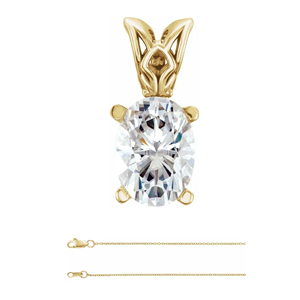 Oval Diamond Solitaire Pendant Necklace 14K Yellow Gold (1.02 Ct,F Color,Vvs1 Clarity) GIA Certified