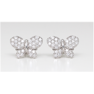 14K White Round Diamond Pave Butterfly Multi-Stone Prong Set Push Back Studs (0.59 Ct D-F Vs-Si Clarity)