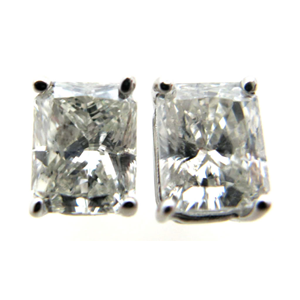 Radiant Diamond Stud Earrings 14K White Gold (1.21 Ct, K Color, Si Clarity)