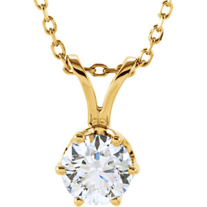 Round Natural Mined Diamond Solitaire Pendant Necklace 14K Yellow Gold (0.72 Ct,G Color,Vvs2 Clarity) Igl