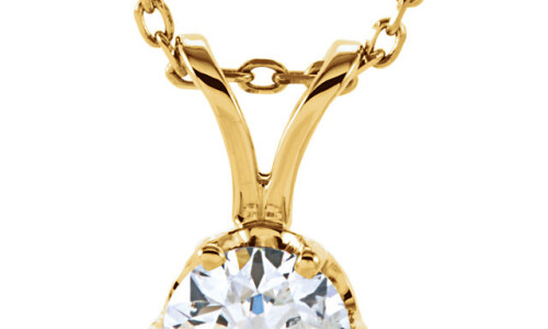 Round Natural Mined Diamond Solitaire Pendant Necklace 14K Yellow Gold (0.72 Ct,G Color,Vvs2 Clarity) Igl