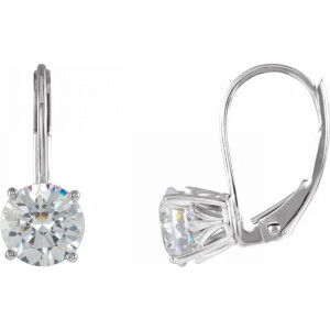 Round Natural Mined Diamond Lever Back Earrings 14K White Gold (0.99 Ct,G Color,Vs1 Clarity IGL Certified)