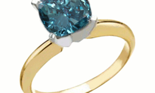 Cushion Natural Mined Diamond Ring 14K Yellow Gold (0.52 Ct Ocean Blue(Irradiated) Vs1 Clarity)