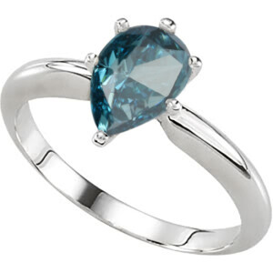 Pear Natural Mined Diamond Ring 14K White Gold (0.67 Ct Ocean Blue(Irradiated) Vs1 Clarity)