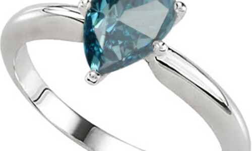 Pear Natural Mined Diamond Ring 14K White Gold (0.67 Ct Ocean Blue(Irradiated) Vs1 Clarity)