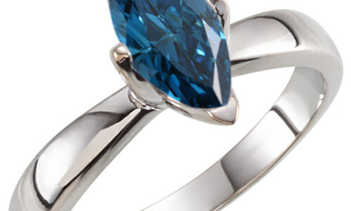 Marquise Diamond Solitaire Engagement Ring 14K White Gold (1.12 Ct Ocean Blue(Irradiated) Color Vs1 Clarity)