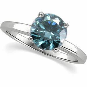 Round Natural Mined Diamond Engagement Ring 14K White Gold (1.03 Ct Sky Blue(Irradiated) Vs1 Clarity)